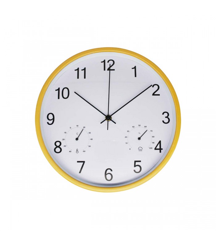 RELOJ D/PARED 30CM J24524 REDONDO BORDE AMARILLO