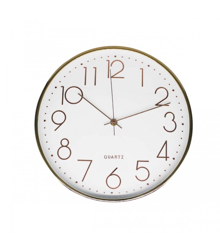 RELOJ D/PARED 30CM J24495 BORDE DORADO/PLATA