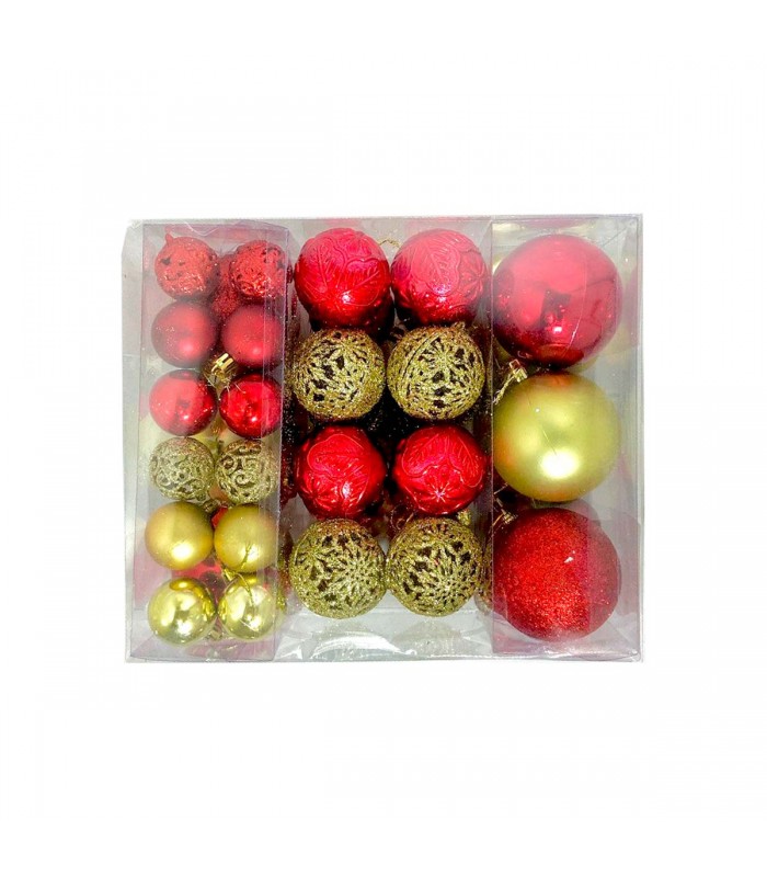 ADORNO PELOTA NAV.46PCS ROJO/DORADO J26398