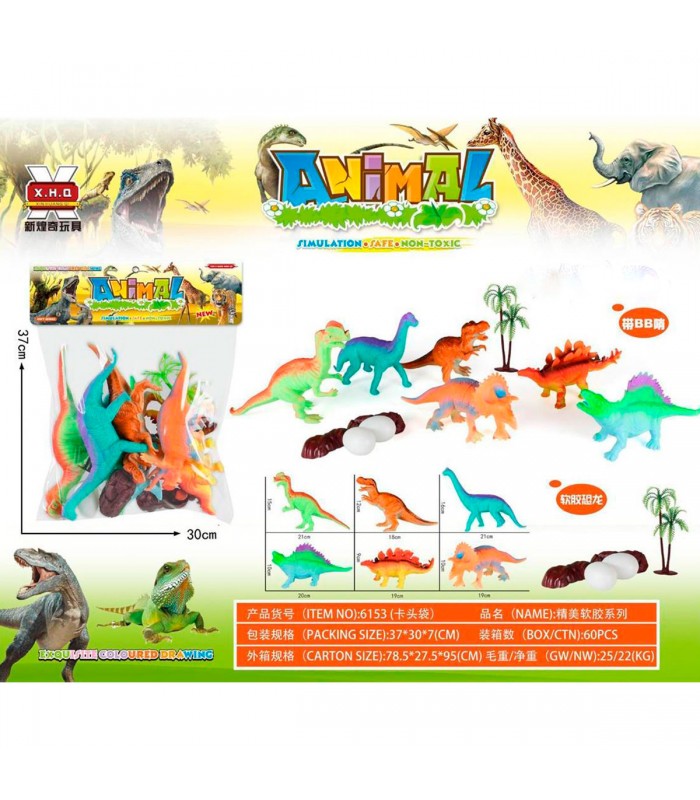 SAC.DINOSAURIO ANIMAL 6PCS C/HUEVO 6153