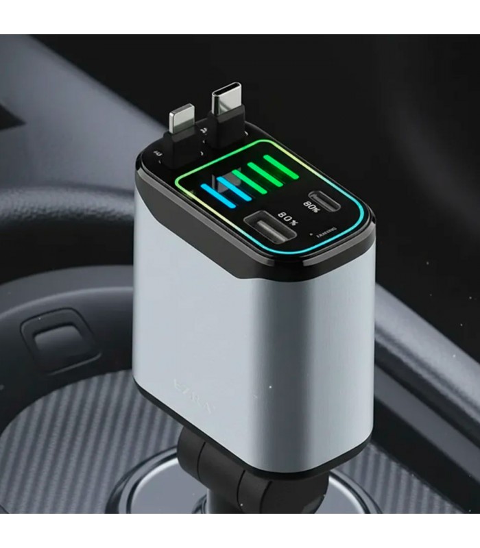 CARGADOR P/AUTO CR76 4EN1 USB+TYPEC+IOS