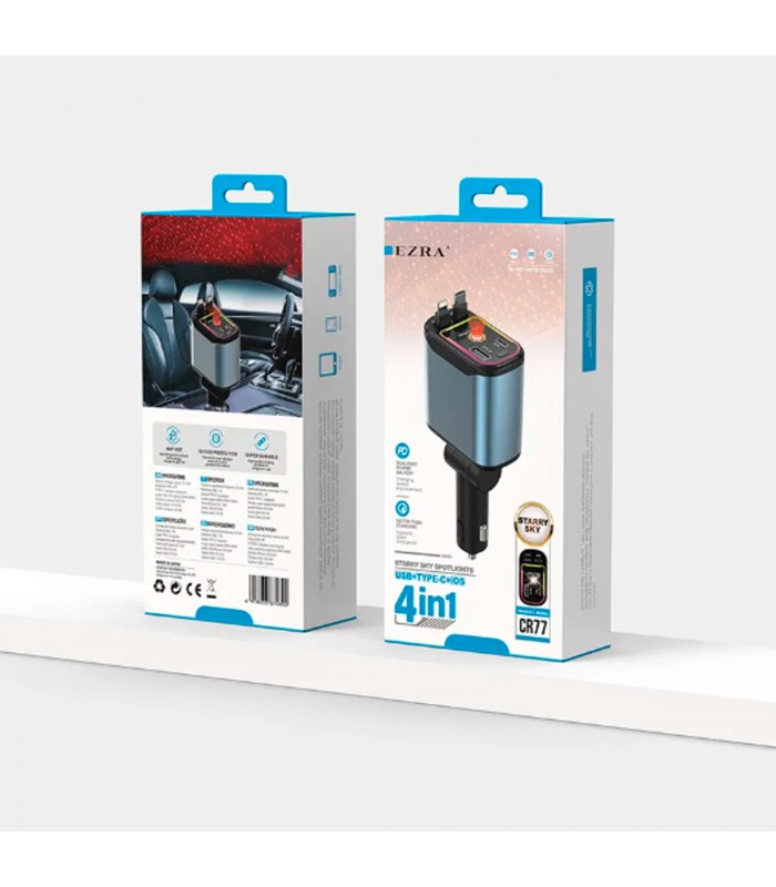 CARGADOR P/AUTO CR77 4IN1 USB+TYPEC+IOS