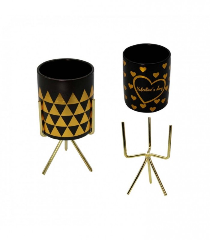 FLORERO C/SOPORTE METAL J20714 NEGRO DORADO