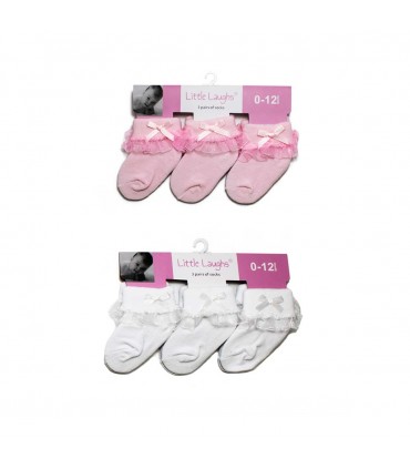 MEDIA P/BEBE 3PCS C/ENCAJE C/MOÑO J24916